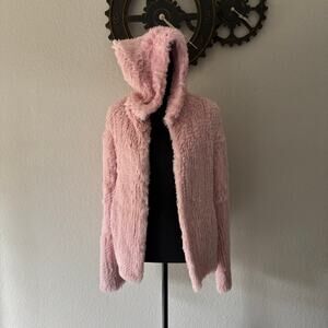 VTG ALEGRE DONNA Rabbit Fur Jacket Crepe Pink Sz L Old Money Elegant Luxurious